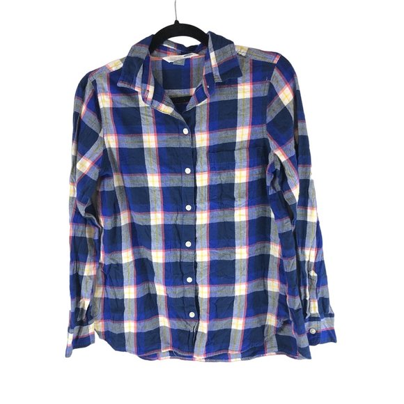 Old Navy Womens The Classic Flannel Shirt Cotton Button Down Pocket Plaid Blue S - Picture 1 of 4
